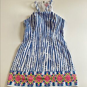 Lilly Pulitzer Dress Neon Turtle Halter-top dress Blue & white striped size 6